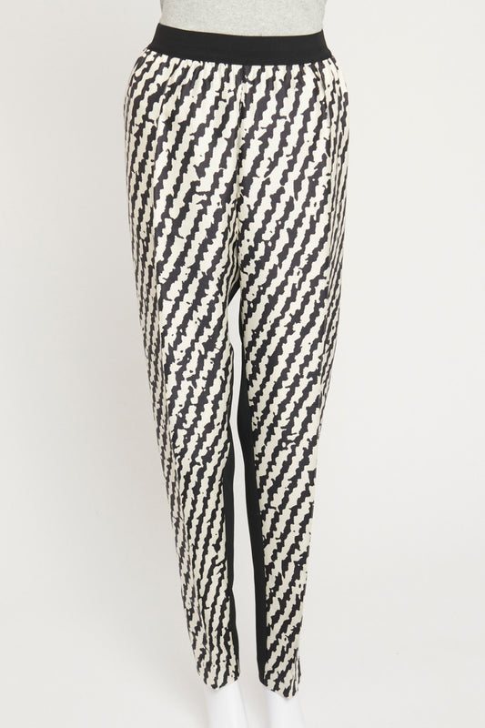 Black and White Abstract Tapered Trousers