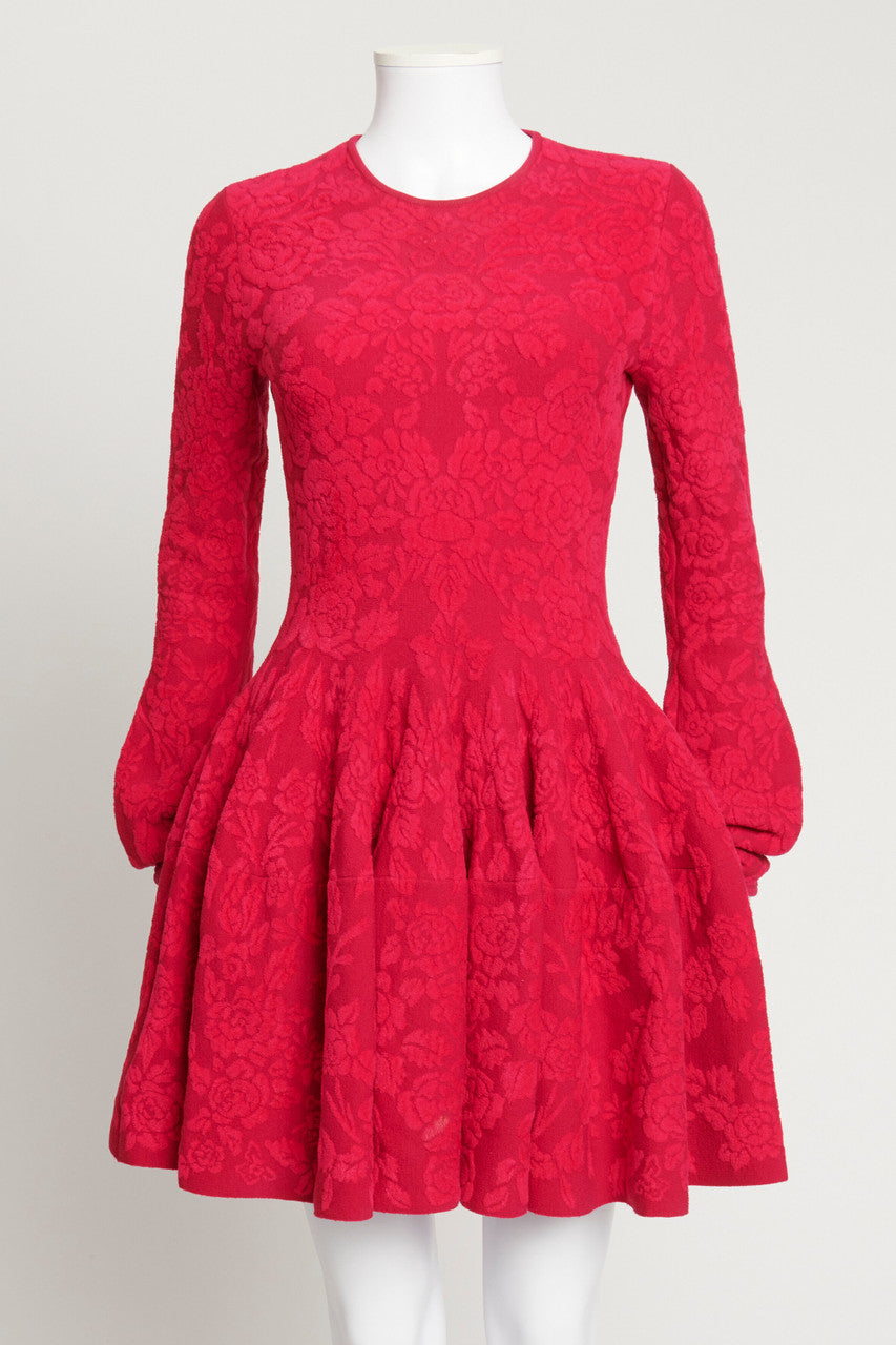Hot Pink Intarsia Knit Mini Dress
