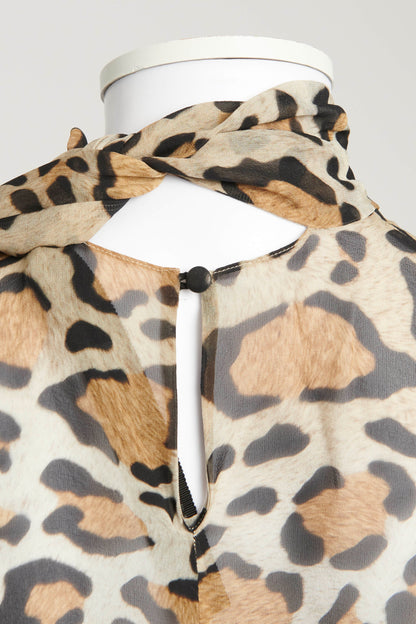 Silk Chiffon Leopard Print Tie Neck Top