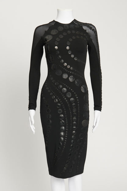 Black Patchwork Tight Fit Midi Dress