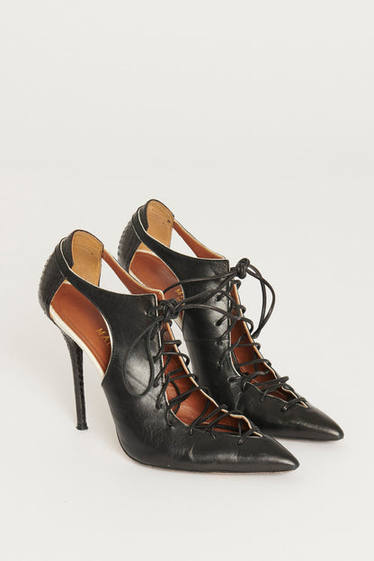 Black Python Print Leather Montana 85 Lace Up Preowned Pumps