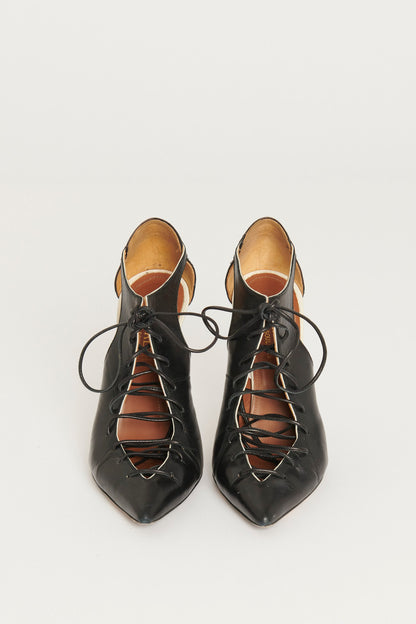 Black Python Print Leather Montana 85 Lace Up Preowned Pumps