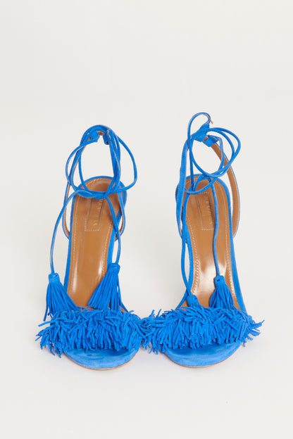 Blue Wild Thing Fringed Ankle Wrap Preowned Heels