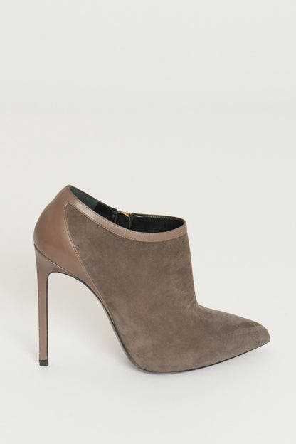Grey Suede And Leather Pointed Preowned Stiletto Boots