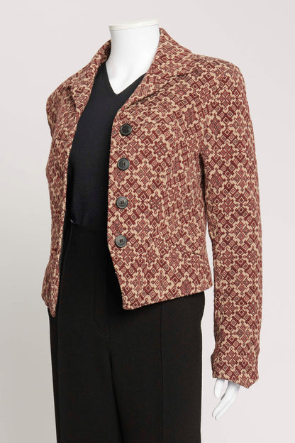 Burgundy Wool Silk Geometric Jacquard Woven Jacket