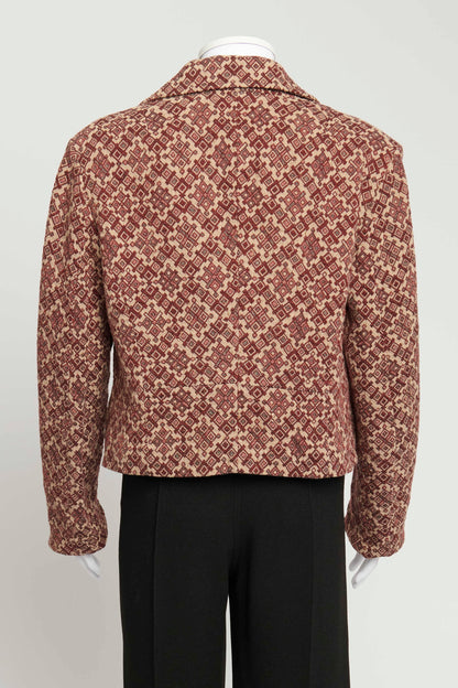 Burgundy Wool Silk Geometric Jacquard Woven Jacket