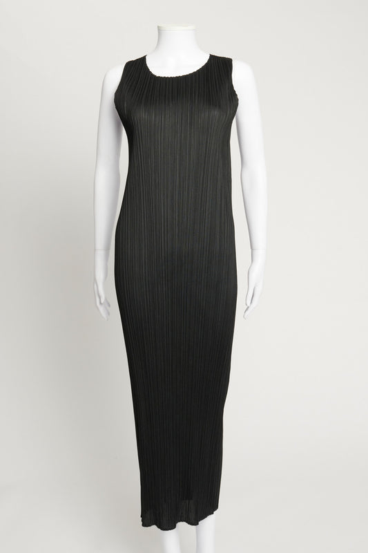 Black Pleated Midi Column Dress