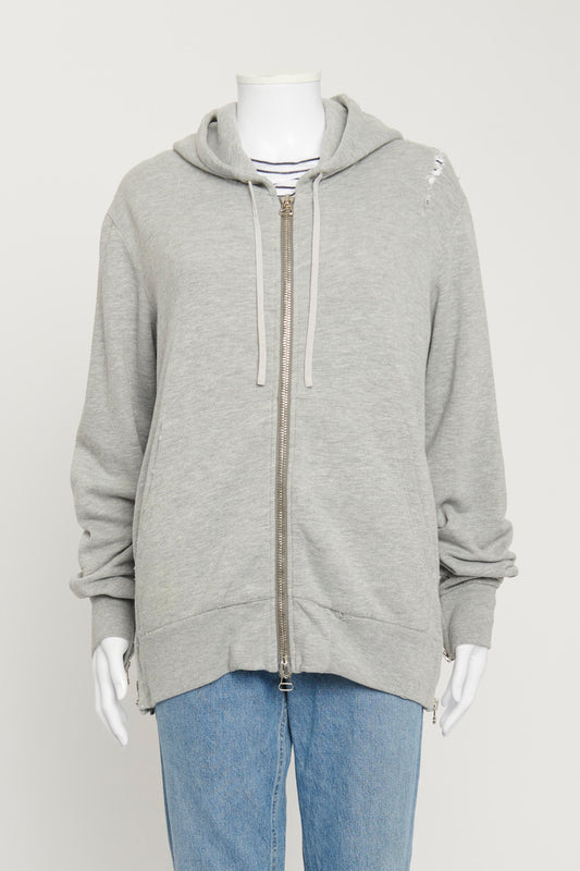 Grey Hooded Sweatshirt with Distressed Detailing