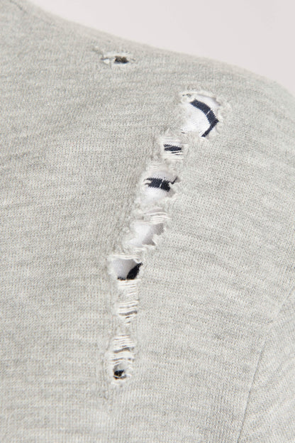 Grey Hooded Sweatshirt with Distressed Detailing