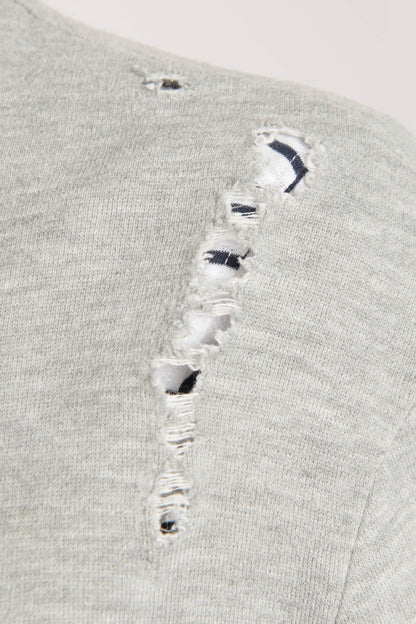 Grey Hooded Sweatshirt with Distressed Detailing