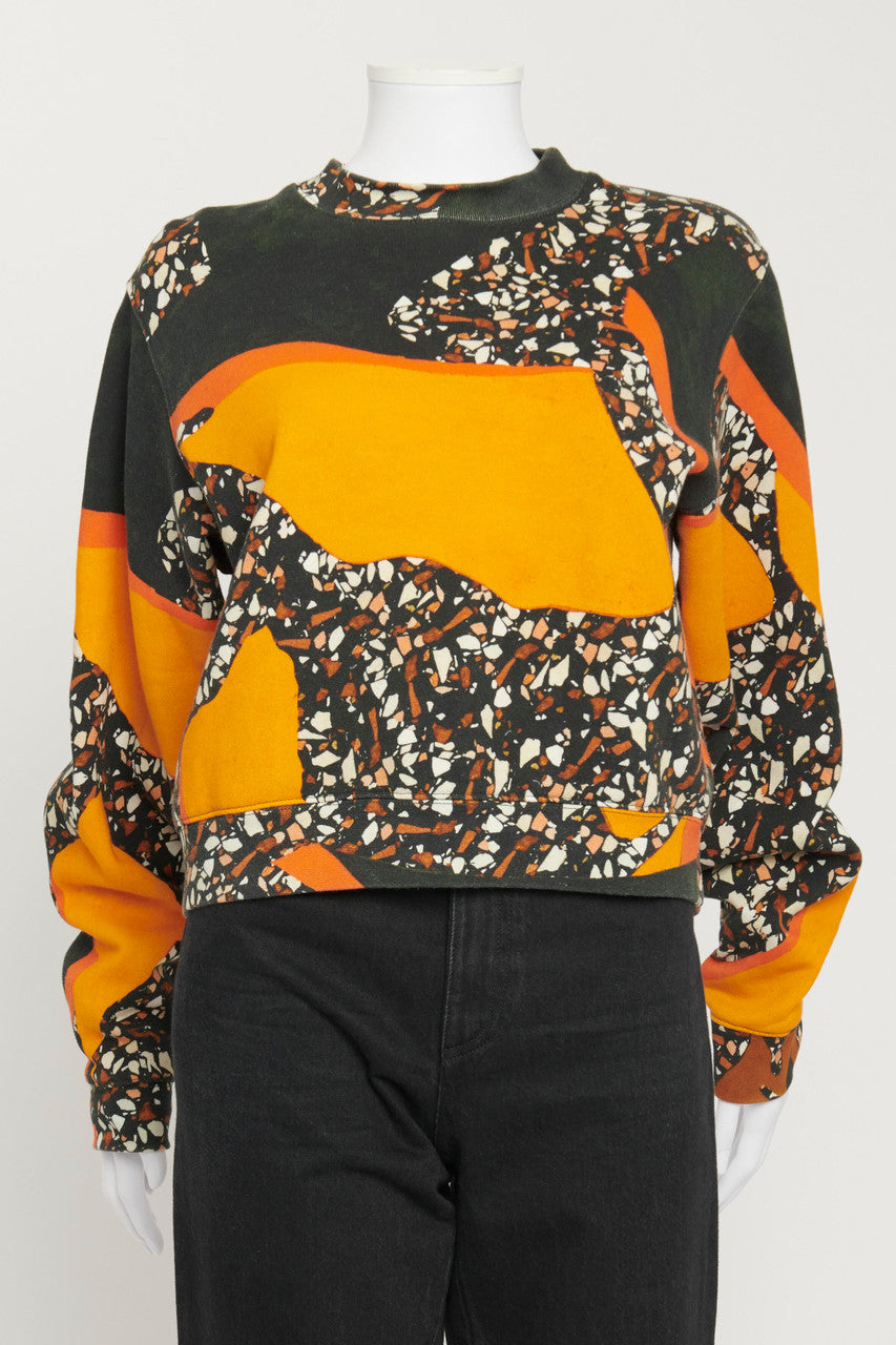 Dark Green and Orange Bird Terrazzo Abstract Print Sweatshirt