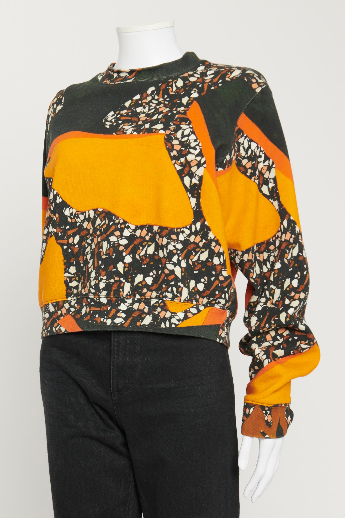 Dark Green and Orange Bird Terrazzo Abstract Print Sweatshirt