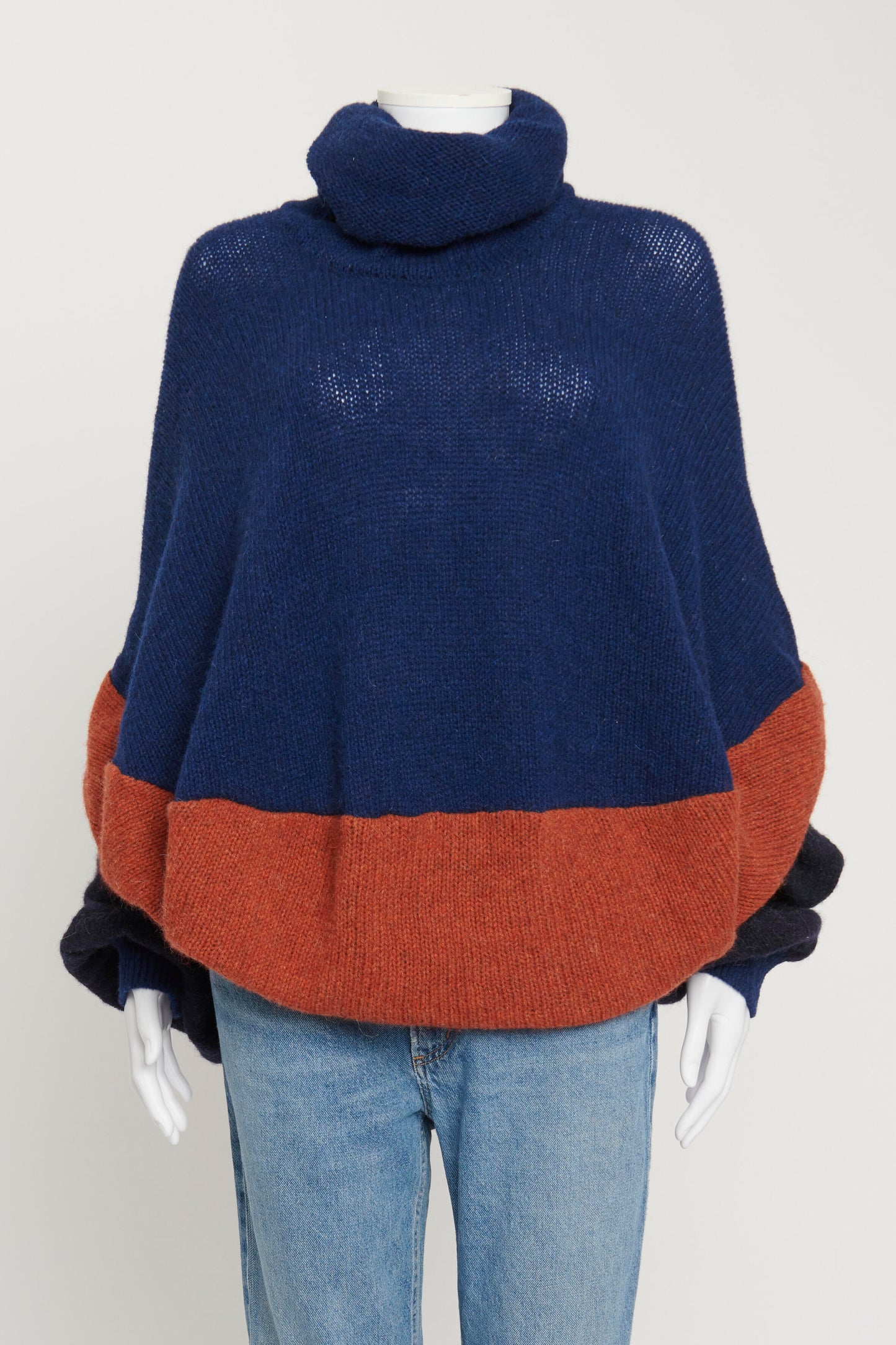 Navy Blue and Burnt Orange Wool Preowned Oversized Jumper