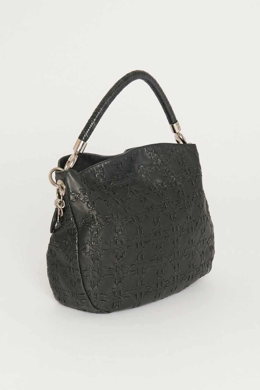 Black Stitch Pattern Soft Leather Preowned Bag