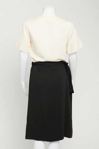 Ecru Preowned Shirt Dress with Contrast Black Silk Skirt