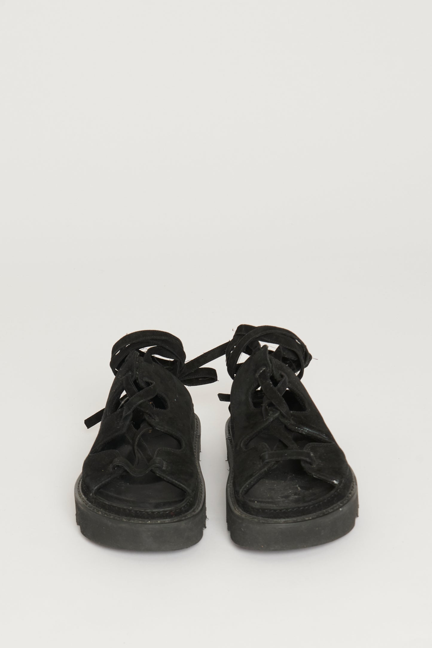 Black Suede Ankle Tie Platform Preowned Sandals
