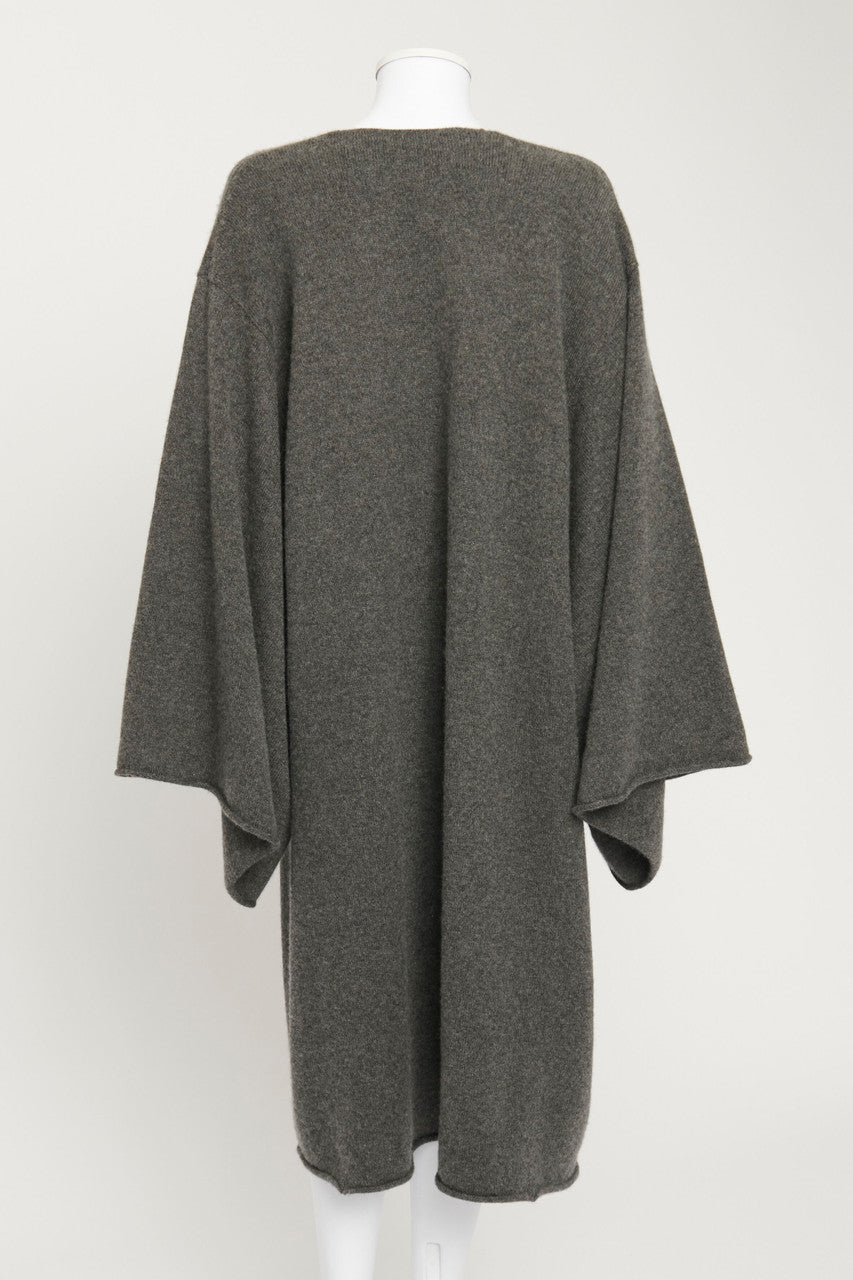 Grey V-Neck Jumper Dress With Batwing Sleeves