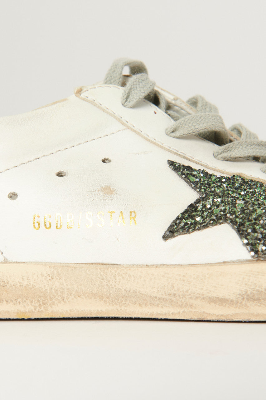 White Super Star Preowned Sneakers With Green Star