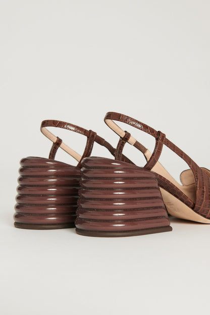 Brown Crocodile Print Promenade Heeled Sandals