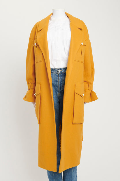 Mustard Wool Pearl Embellished Long Preowned Coat
