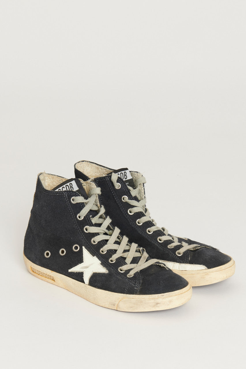 Fancy Navy Suede Preowned High Top Sneakers