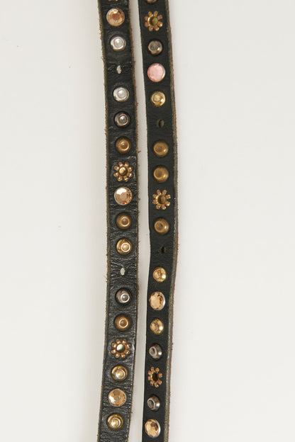 Black Leather Skinny Studded Belt