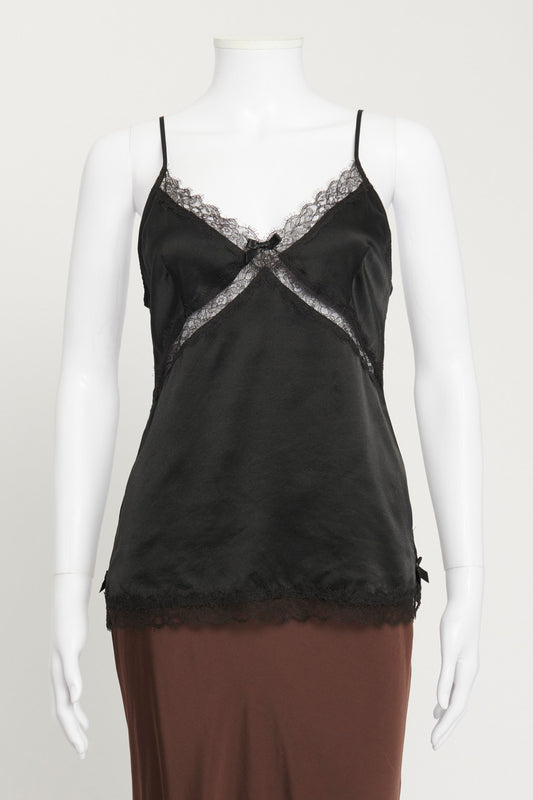 Gisele Black Silk Camisole Top with Lace Trim