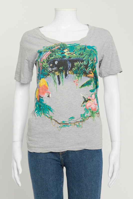 Grey T-Shirt with Tropical Animal Graphic Print