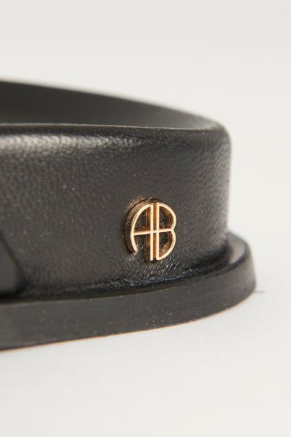 Black 'Lizzie' Cross-Over Leather Preowned Slides
