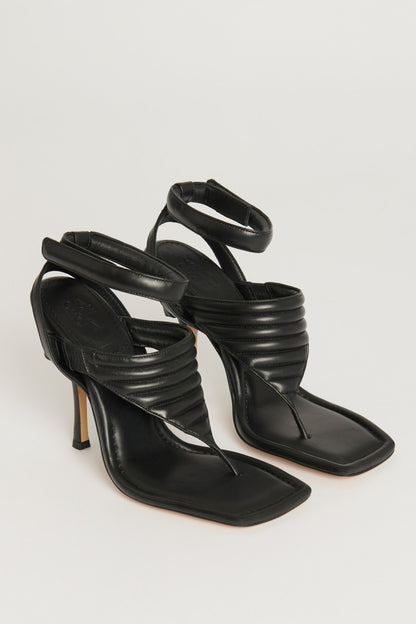 Black Nappa Leather Preowned Thong Sandals