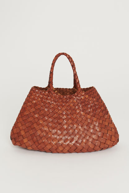 Tan Santa Croce Woven-Leather Tote Bag