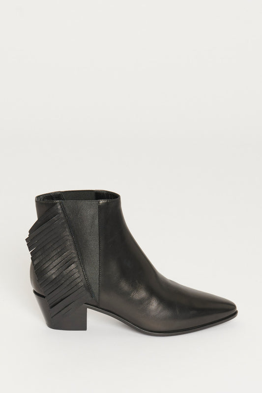 Black Leather Fringed Preowned Ankle Boots