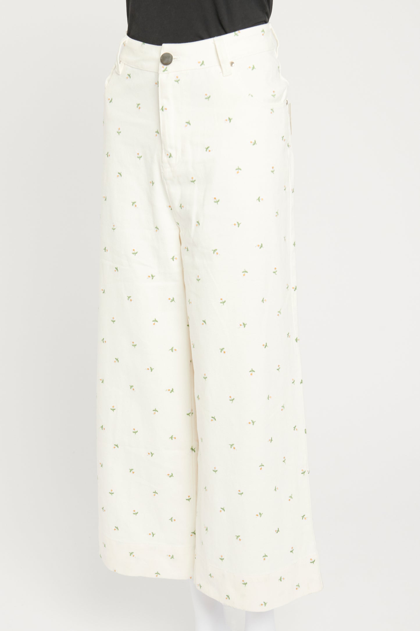 White Hana Daisy Embroidery Jeans