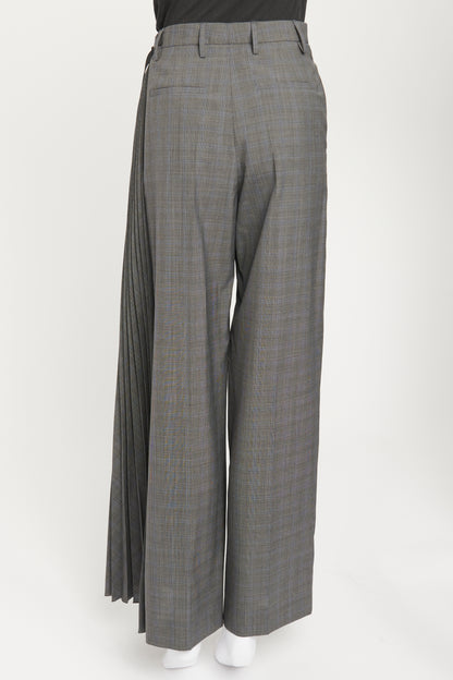 Grey Houndstooth Checkered Trousers with Seat Belt Side Waist Buckle