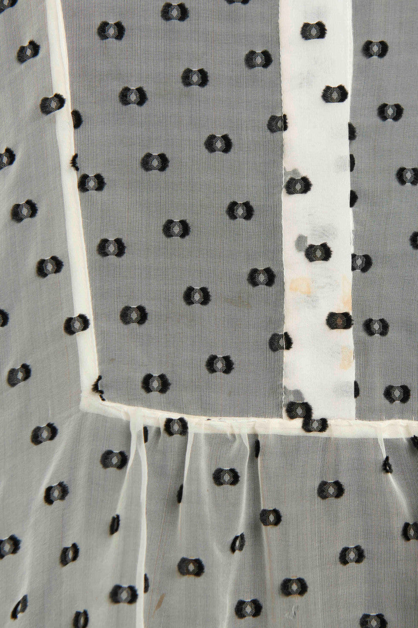 Black And White Knee-Length Embroidered Polka Dot Dress