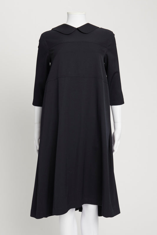 Navy Blue Midi Dress With Button Up Back