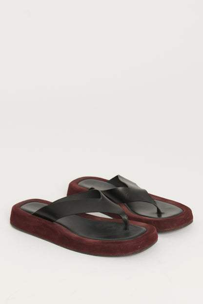 Burgundy and Black Thong Preowned Platform Sandals