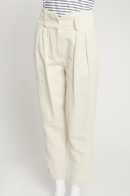 Cream Cotton Crepe Trousers