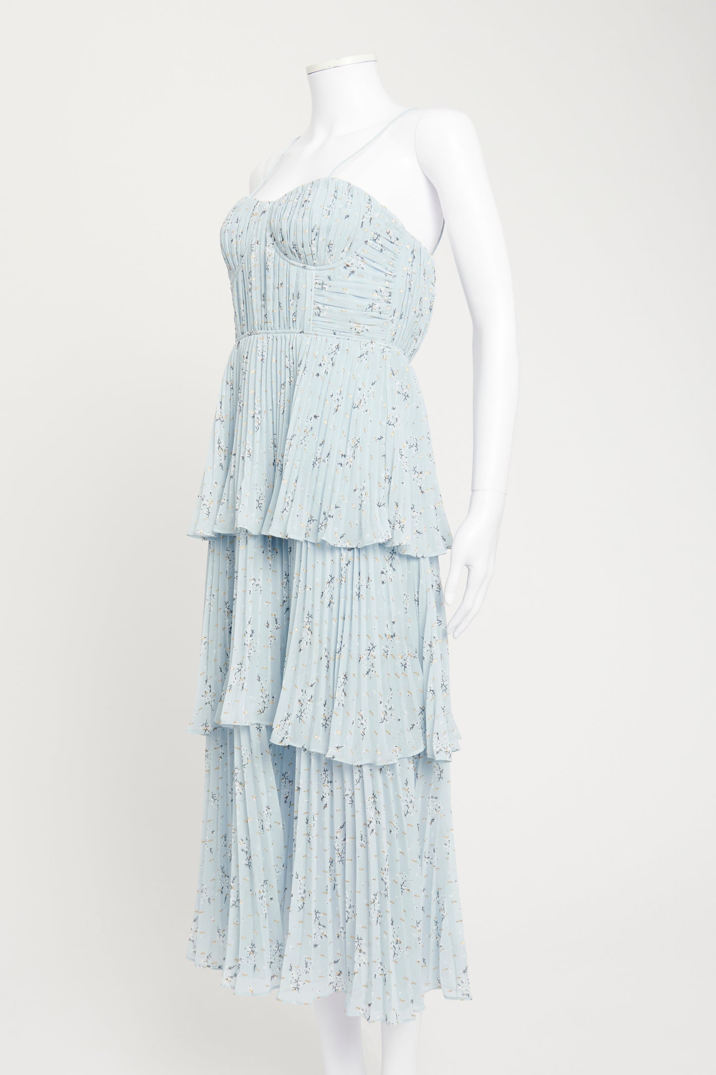 Blue Pleated Tiered Dress
