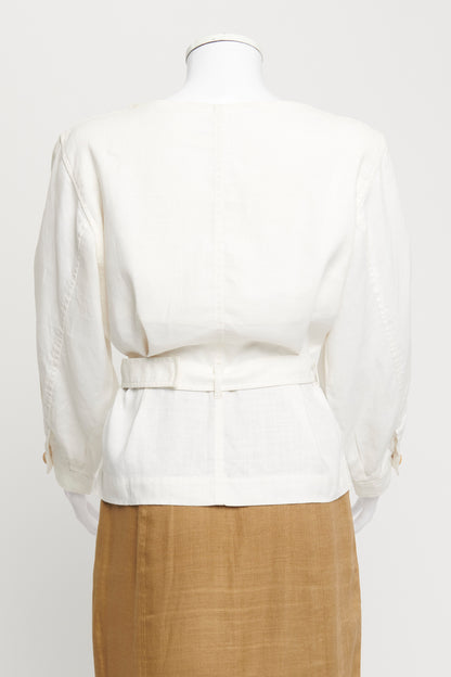 Vintage White Linen Preowned Skirt Suit with Belt