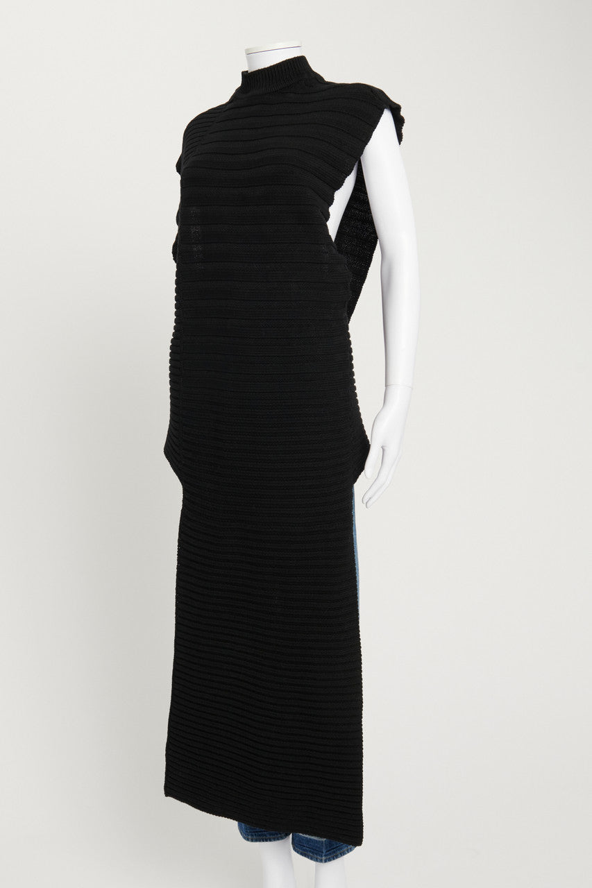 Black Ribbed Knit Asymmetric Preowned Vest Top
