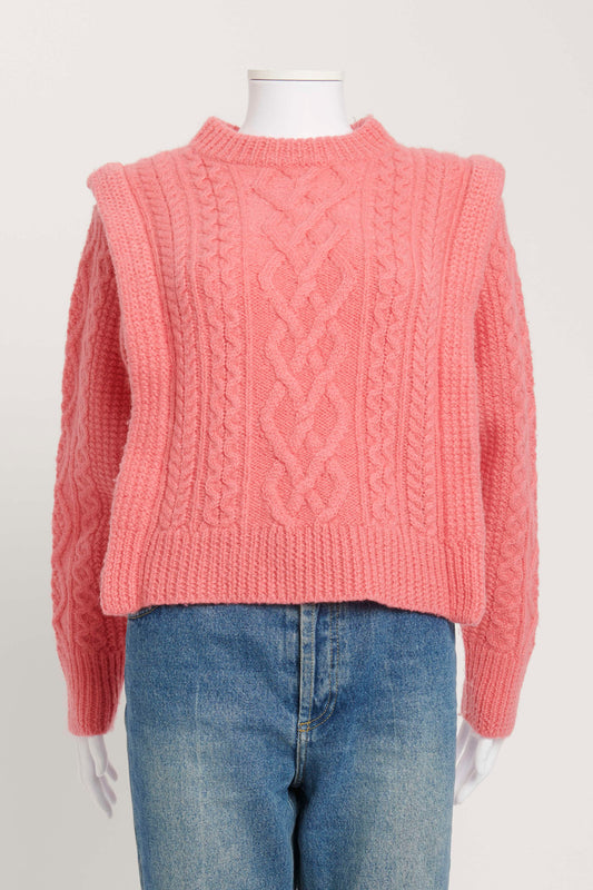 Pink Tayle Cable-Knit Wool Preowned Jumper