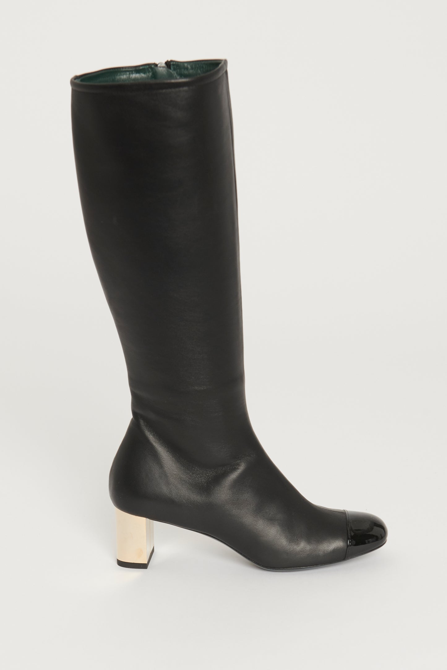 Black Leather Opera Knee Length Preowned Boot