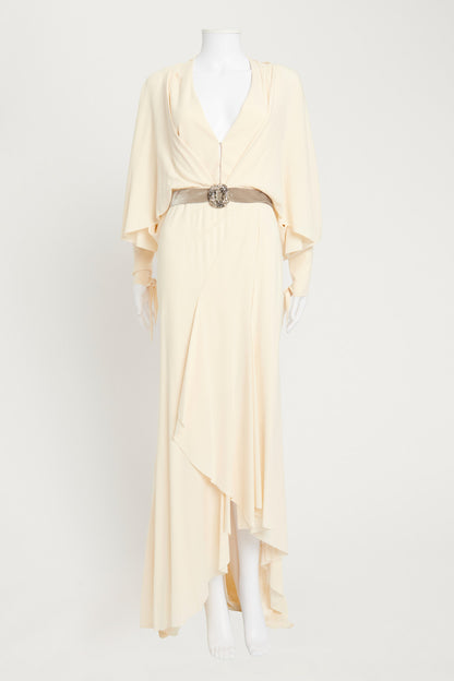 Cream Crepe Silk Cape Gown