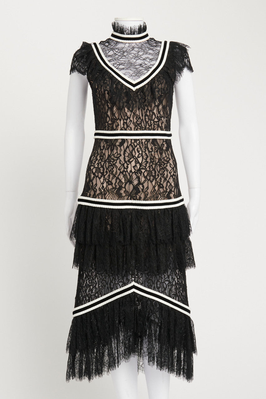 Black Tiered Lace Midi Dress