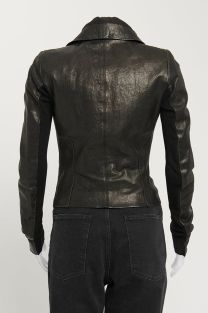 Black Leather High Neck Biker Jacket