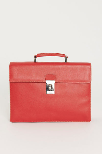 Red Leather Preowned Satchel Briefcase Bag