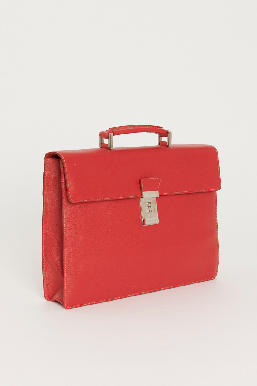 Red Leather Preowned Satchel Briefcase Bag