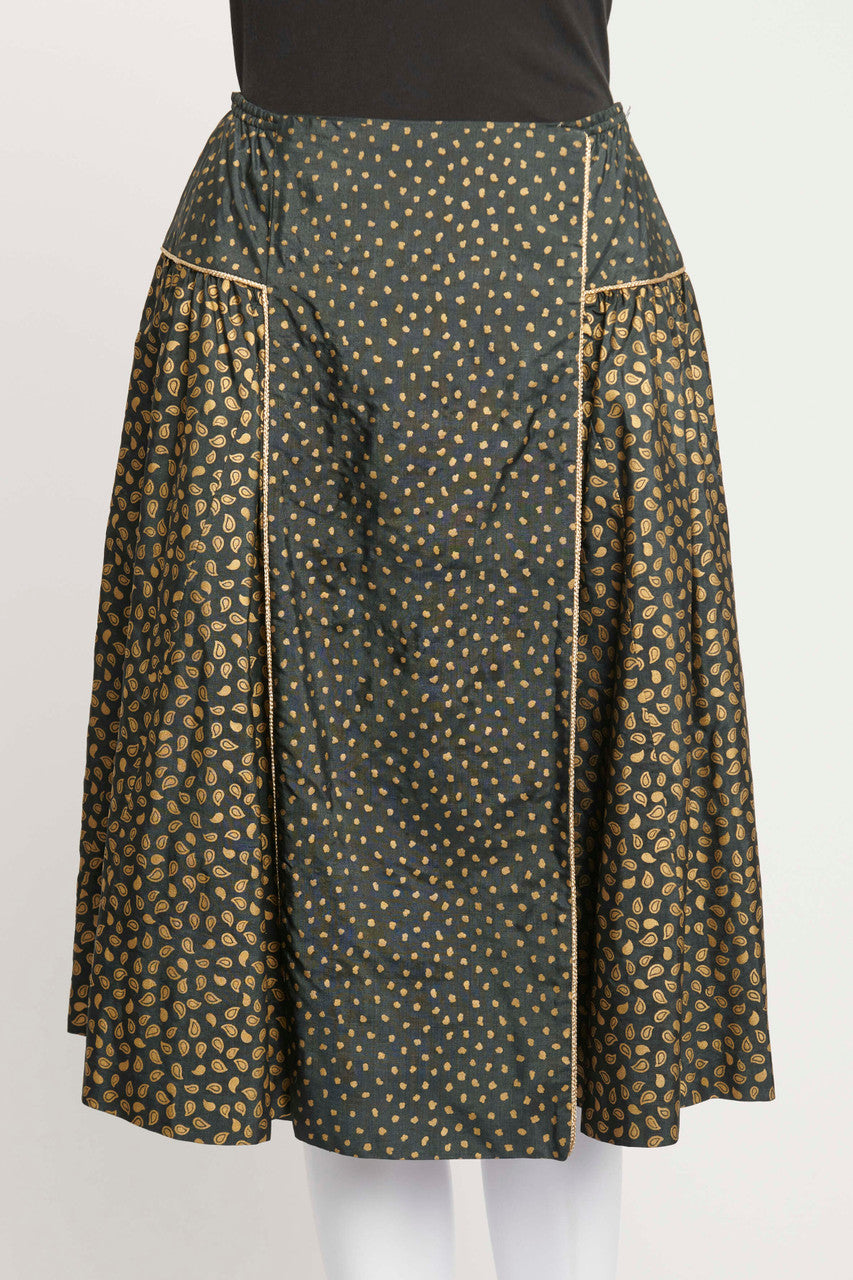 Charcoal Grey Printed Preowned Wrap Skirt with Gold Details