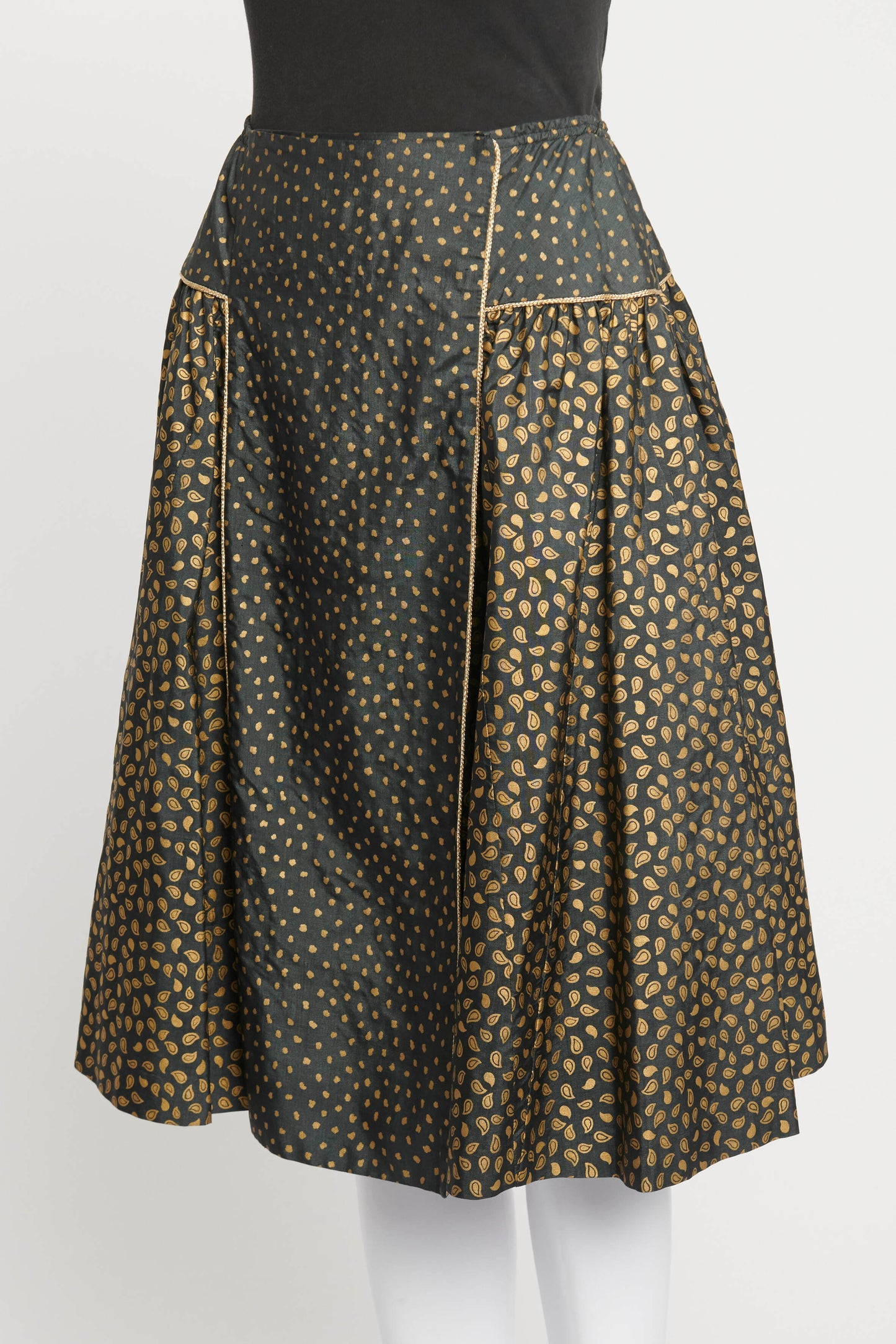 Charcoal Grey Printed Preowned Wrap Skirt with Gold Details